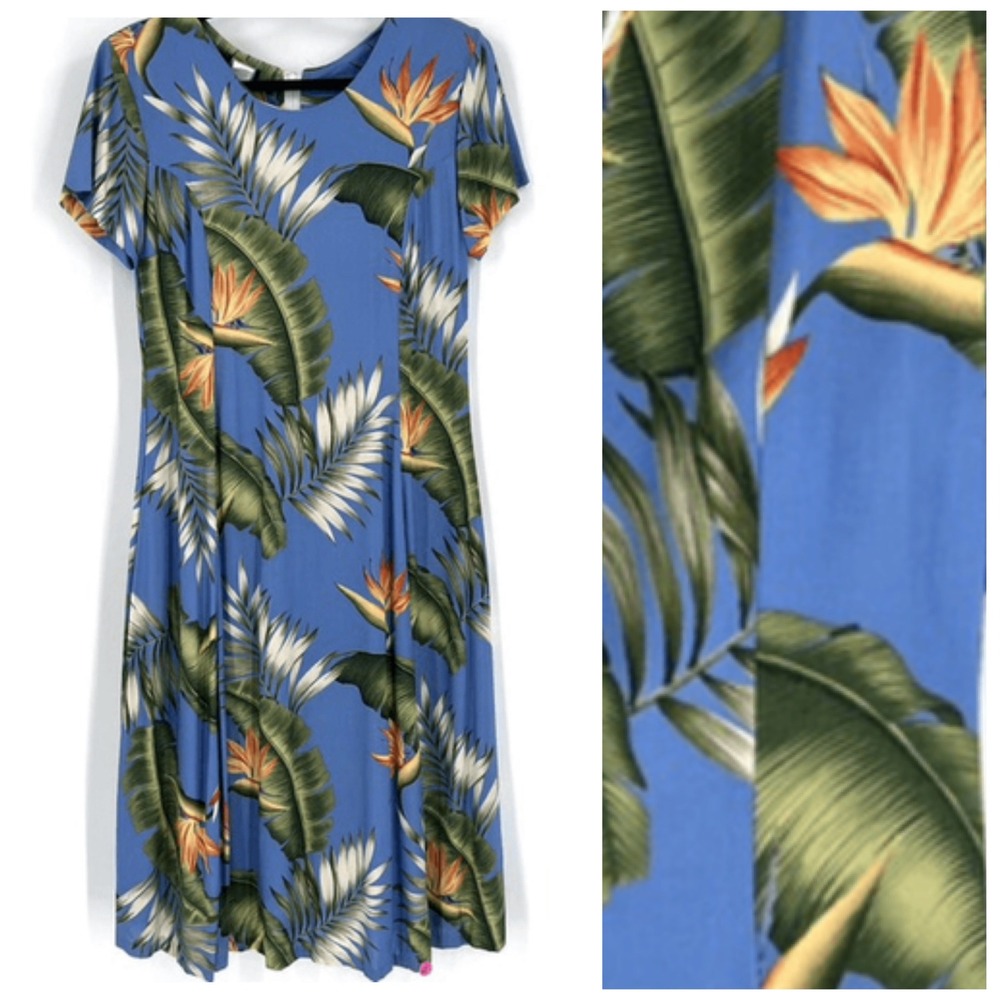 Vintage Royal Creations Womens Tropical Dress Blue M‎ Hawaiian Birds of Paradise